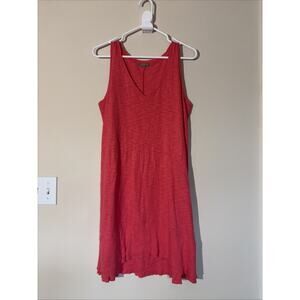 Lilla P Coral Seamed Ribbed Raw Hem Vneck Sleeveless Pima Cotton Modal Dress MED